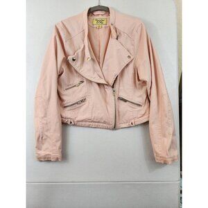 Marilyn & Me Womens XL Pink Moto Zippers Short Lined Cotton Jacket
